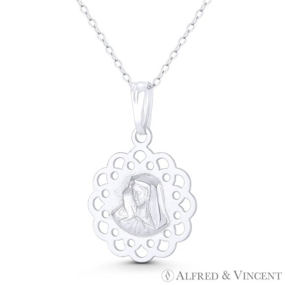 Virgin Mary Medal Religious Pendant in .925 Sterling Silver - Picture 1 of 1